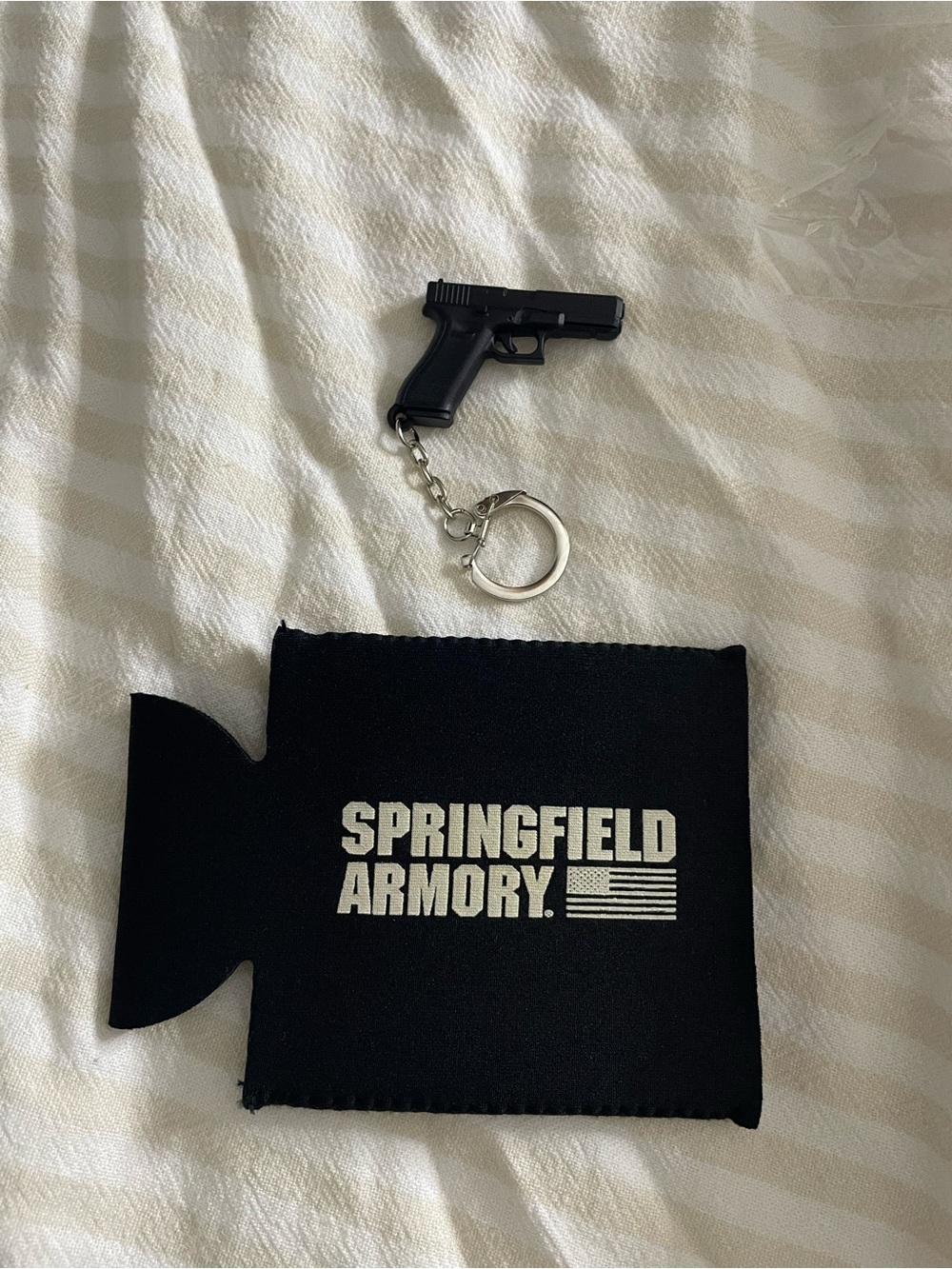 Black Gun Keychain with Branded Can Cooler